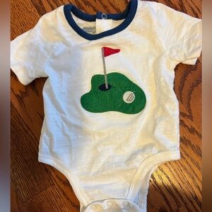 Mud Pie White Infant onesie with Navy Trim and Golf Appliqué